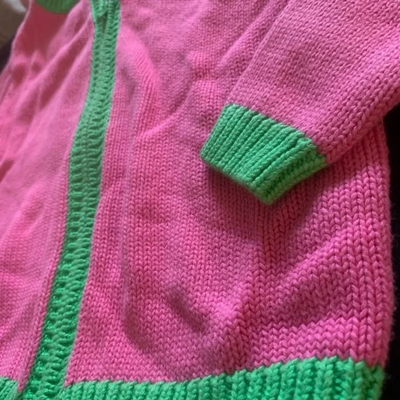LILLY PULTIZER VINTAGE  Preppy Bright Pink & Green Zip Up Sweater - Size 7 - Picture 5 of 5